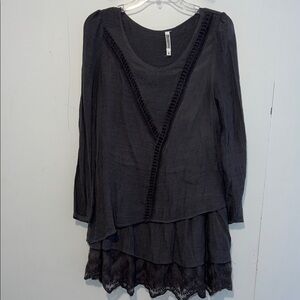 Monoreno Women’s Gray Layered Lace Hem Dress Size M 0327263